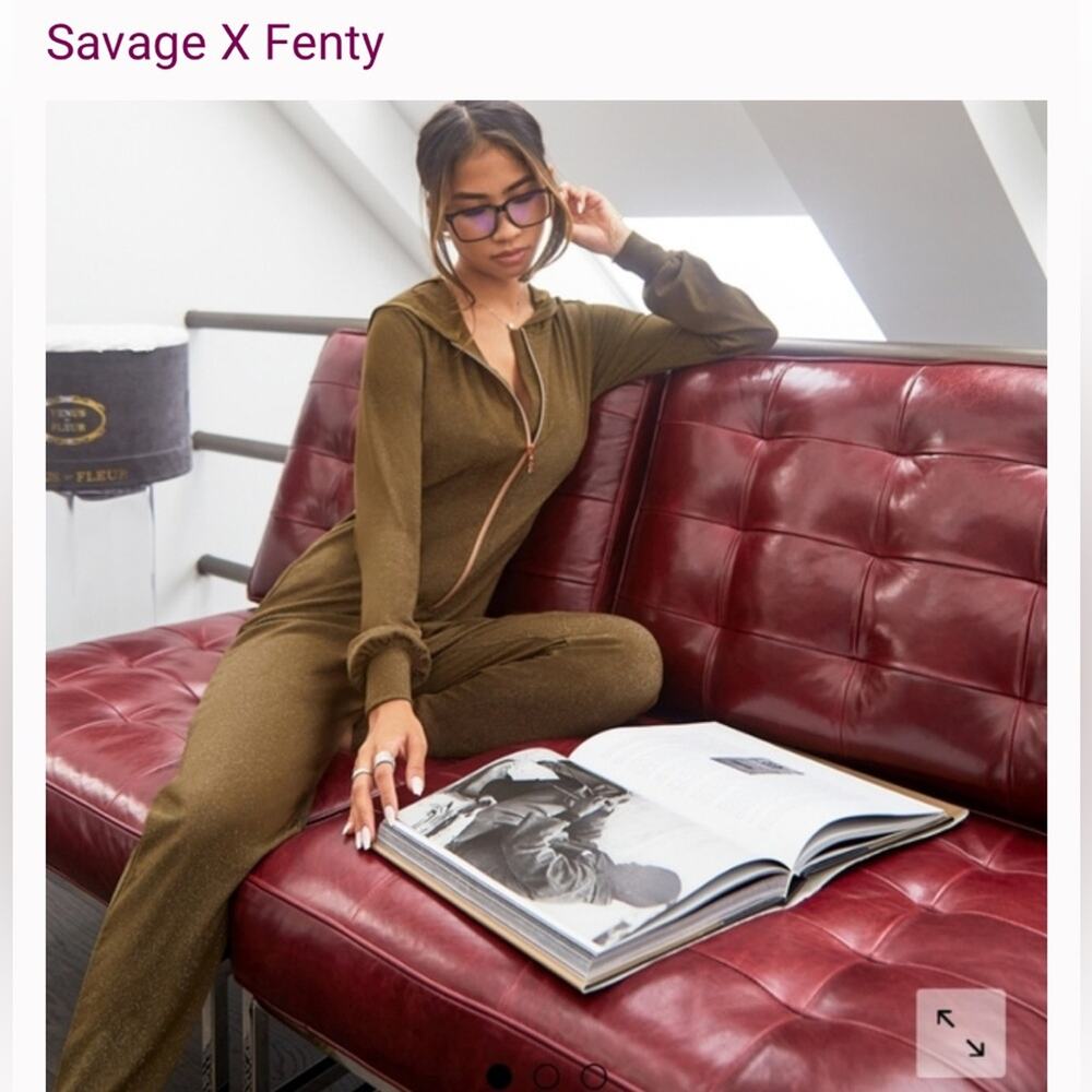 Savage x Fenty glitter onesie in olive green gold